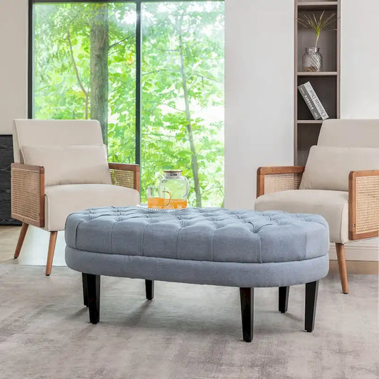 Porthos Home Itan Fabric Oval Cocktail Ottoman with Rubberwood Legs