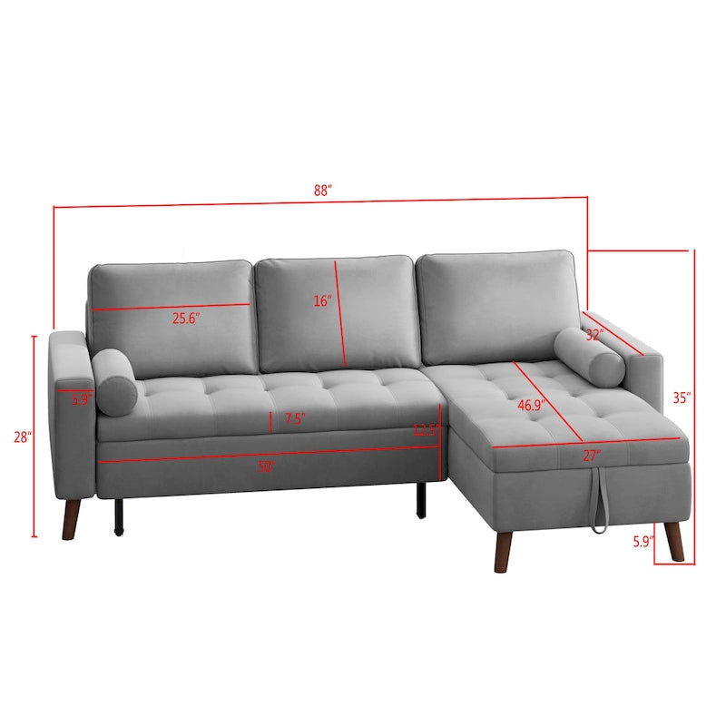 88 Reversible Pull out Sleeper Sectional Storage Sofa Bed