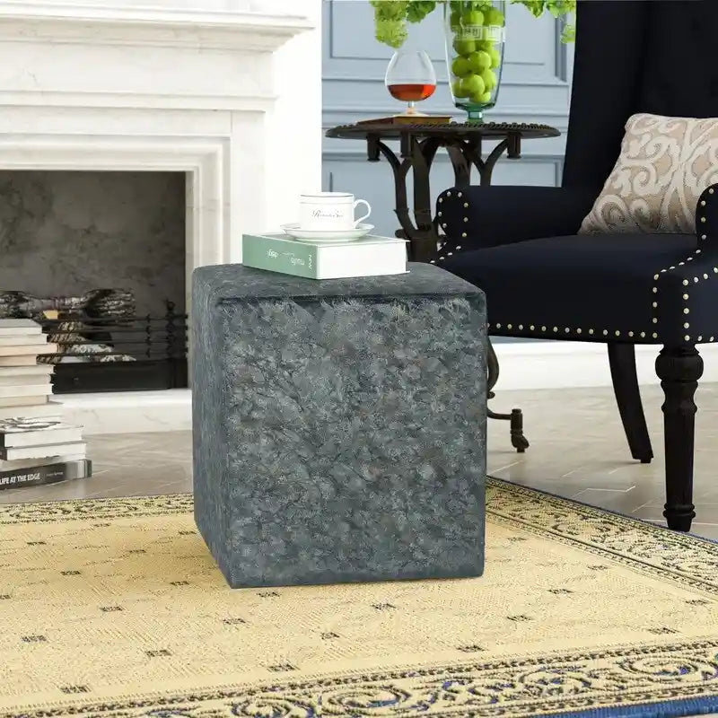 Adeco Square Ottoman Vanity Stool Fabric Upholstered Footrest Footstool