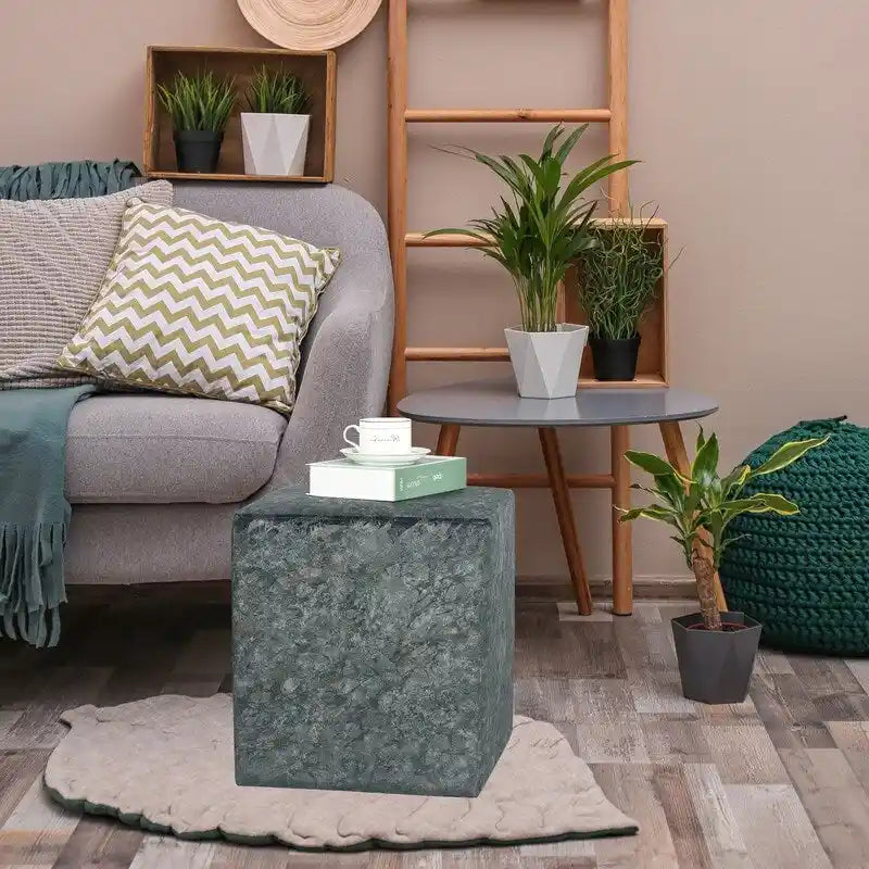 Adeco Square Ottoman Vanity Stool Fabric Upholstered Footrest Footstool