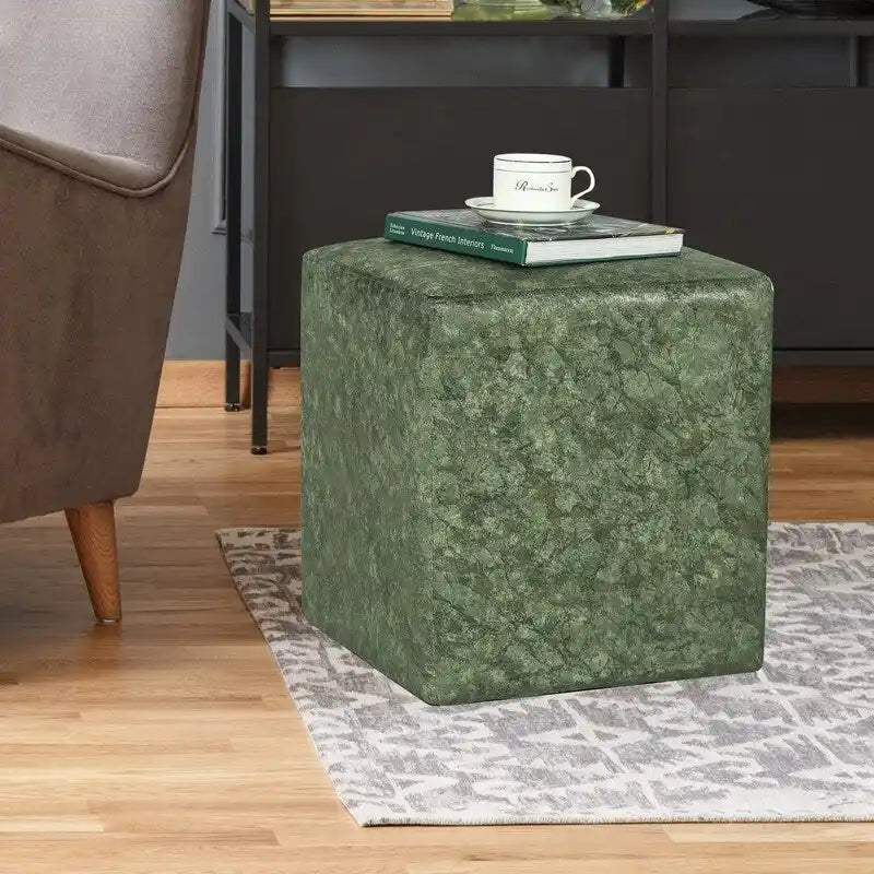 Adeco Square Ottoman Vanity Stool Fabric Upholstered Footrest Footstool