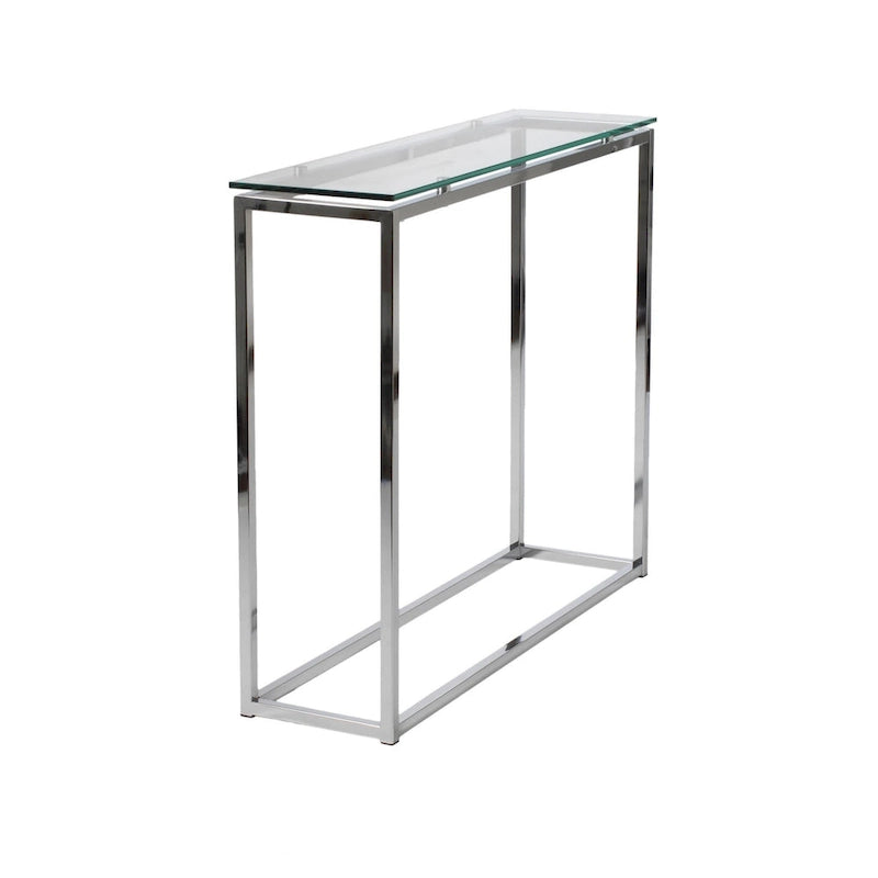 HomeRoots 36 Clear and Silver Glass Sled Console Table