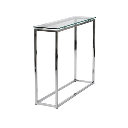 HomeRoots 36 Clear and Silver Glass Sled Console Table