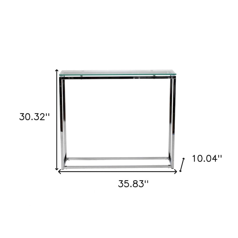HomeRoots 36 Clear and Silver Glass Sled Console Table