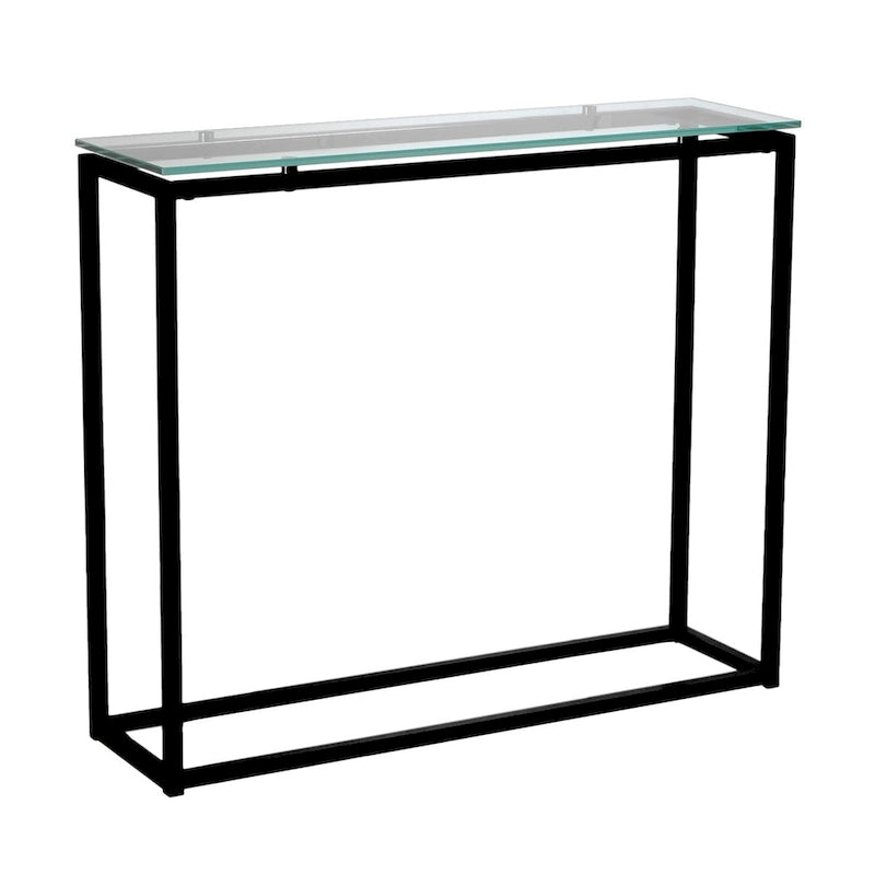 HomeRoots 36 Clear and Silver Glass Sled Console Table