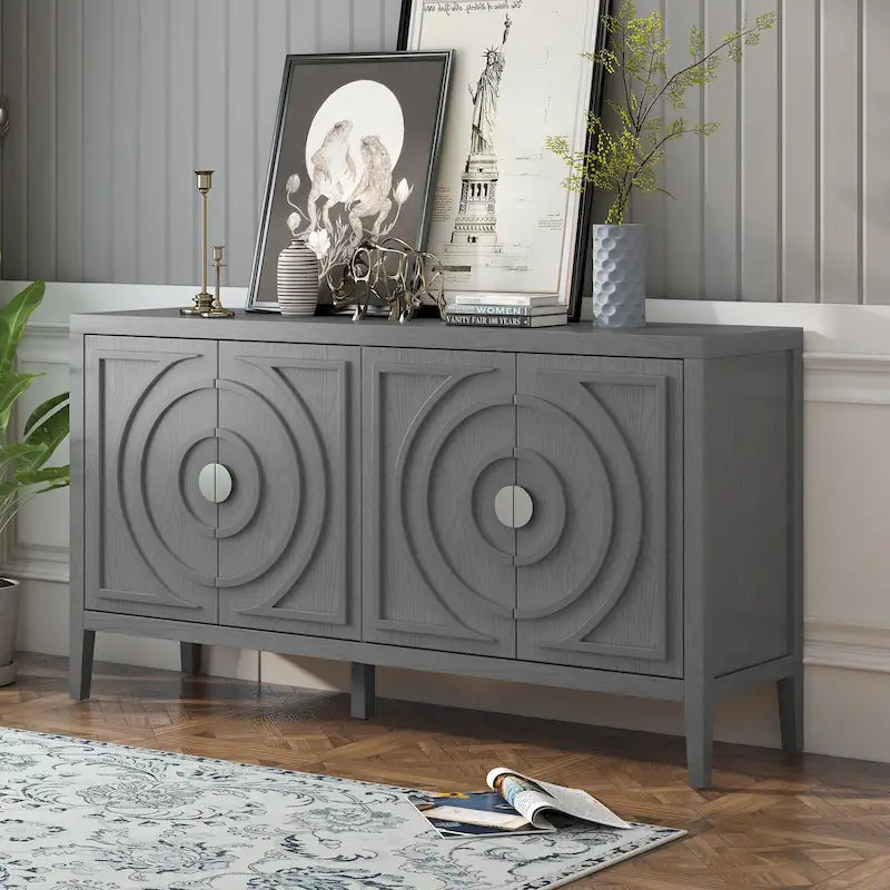 Living Room Sideboard Storage Cabinet with Circular Groove Design