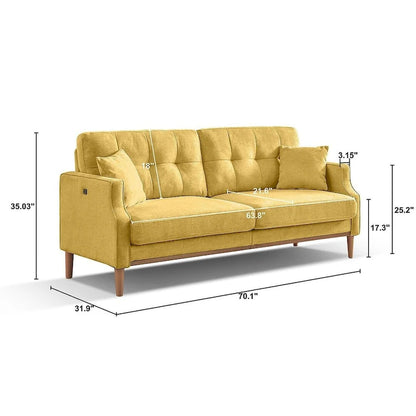 Modern 3-seat Fabric Sofa with USB Charge Port