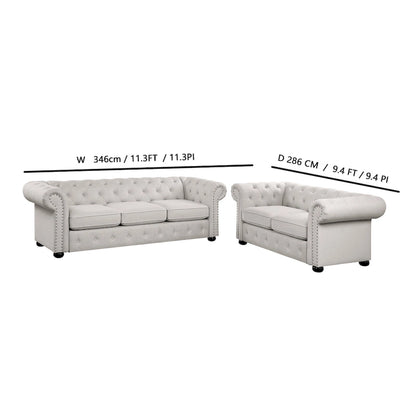 Corvus Aleksis 2-piece Tufted Rolled Arm Chesterfield Sofa and Loveseat Set