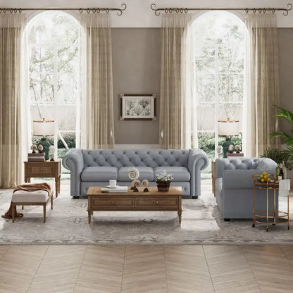 Corvus Aleksis 2-piece Tufted Rolled Arm Chesterfield Sofa and Loveseat Set