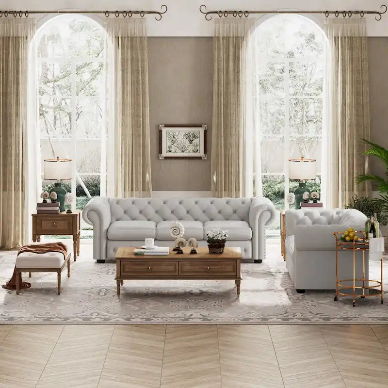 Corvus Aleksis 2-piece Tufted Rolled Arm Chesterfield Sofa and Loveseat Set