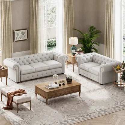 Corvus Aleksis 2-piece Tufted Rolled Arm Chesterfield Sofa and Loveseat Set
