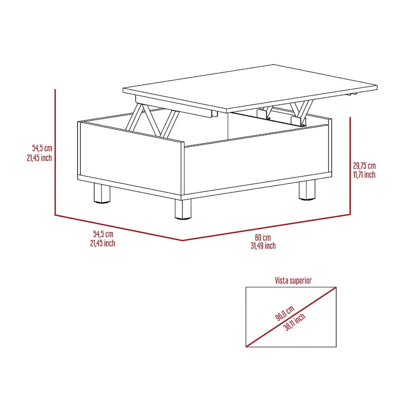 TUHOME Gambia Coffee Table with Lift Top, Concealed Storage and 4 Legs