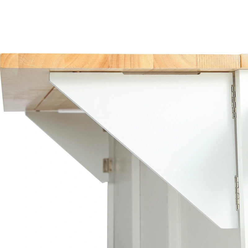 53 in. Rubber Wood Drop-Leaf Countertop Kitchen Island on 5 Wheels with Storage Cabinet and 3 Drawers - 53