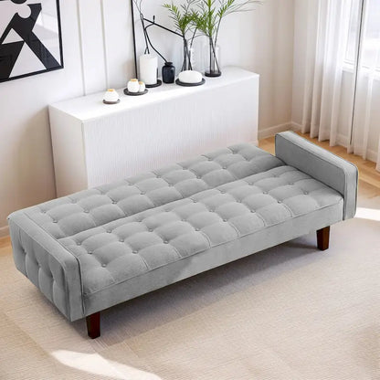 Futon Sofa Bed, Modern Convertible Sleeper Couch with Armrests for Studio, Office, Apartment, Compact Living, Game Room