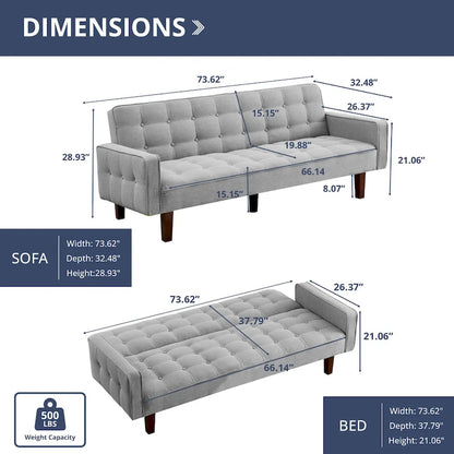 Futon Sofa Bed, Modern Convertible Sleeper Couch with Armrests for Studio, Office, Apartment, Compact Living, Game Room