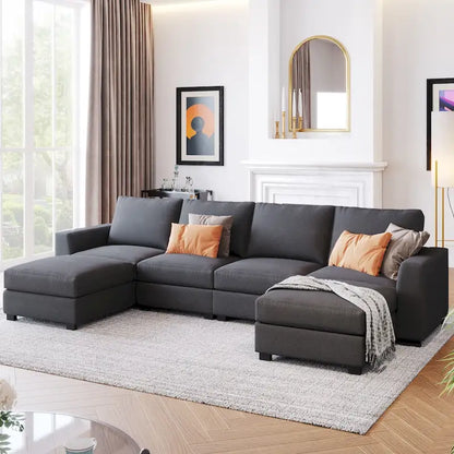 3 Pieces U shaped Sectional Sofa with 2 Removable Ottomans