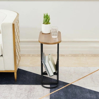 Oval Narrow Side Table Set of 2 End Tables with Organizer Storage