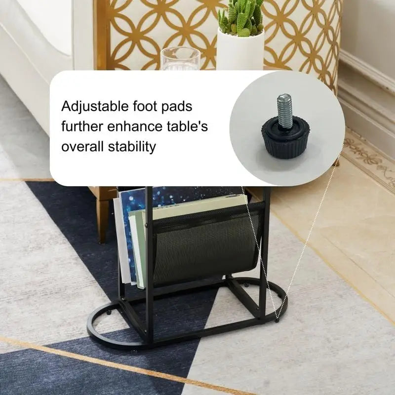 Oval Narrow Side Table Set of 2 End Tables with Organizer Storage