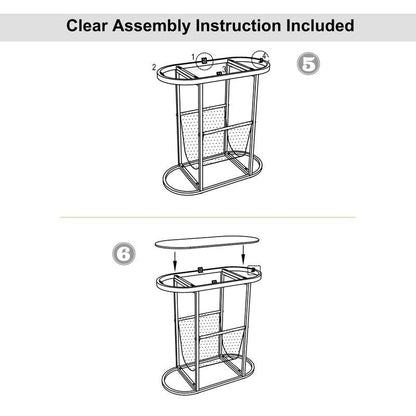 Oval Narrow Side Table Set of 2 End Tables with Organizer Storage