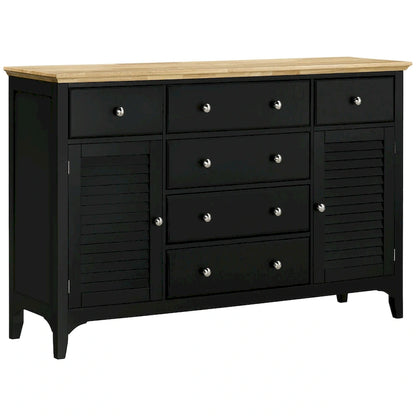 HOMCOM Modern Sideboard with Drawers, Buffet Cabinet with Storage Cabinets, Rubberwood Top and Adjustable Shelves, White