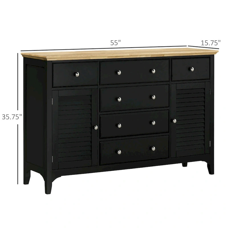 HOMCOM Modern Sideboard with Drawers, Buffet Cabinet with Storage Cabinets, Rubberwood Top and Adjustable Shelves, White