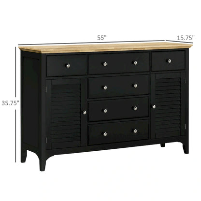 HOMCOM Modern Sideboard with Drawers, Buffet Cabinet with Storage Cabinets, Rubberwood Top and Adjustable Shelves, White