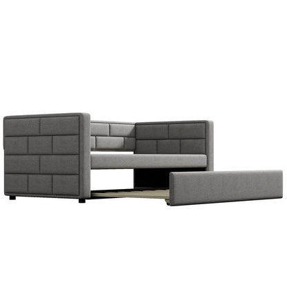 Twin Size Daybed with Trundle, Upholstered Daybed with Padded Back