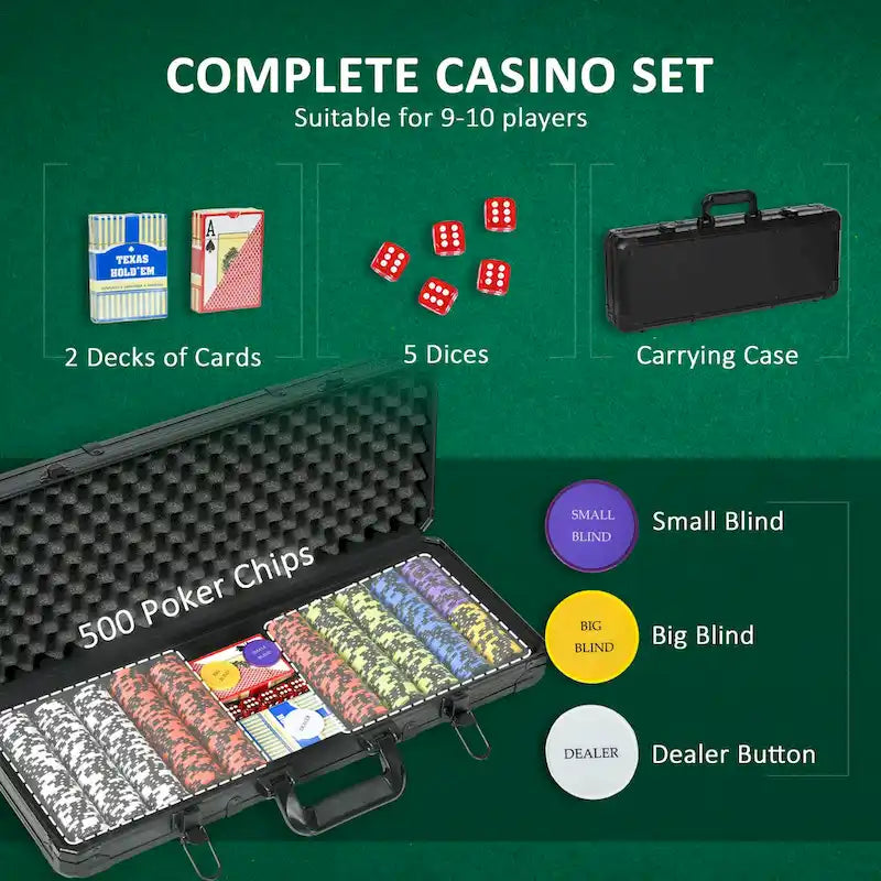 Soozier Poker Chip Set with 6 Denominations, 500 Chips, 14 Gram Clay, Casino Poker Chips with Aluminum Case