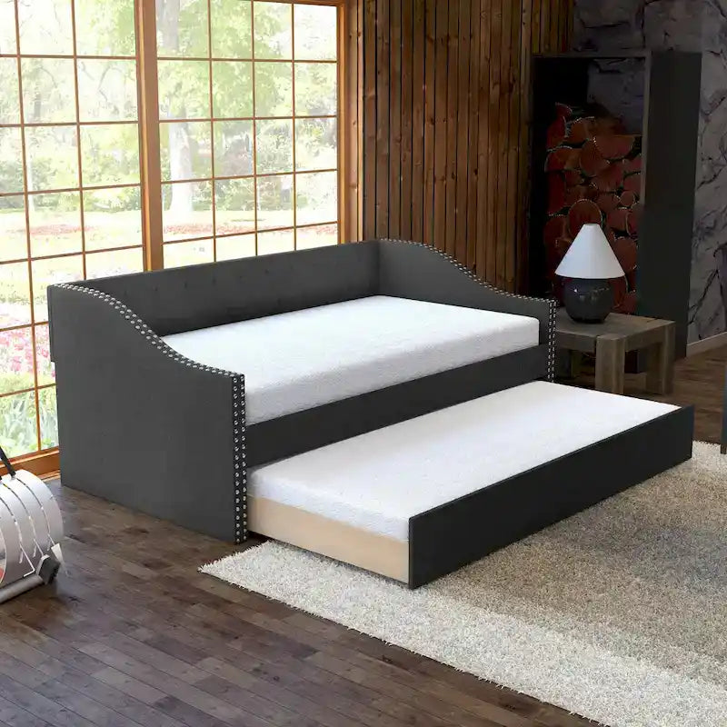 Boyd Sleep Manchester Linen Upholstered Twin Daybed with Trundle