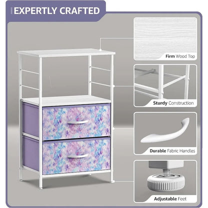 Nightstand 2-Drawer Shelf Storage - Bedside Furniture End Table Chest