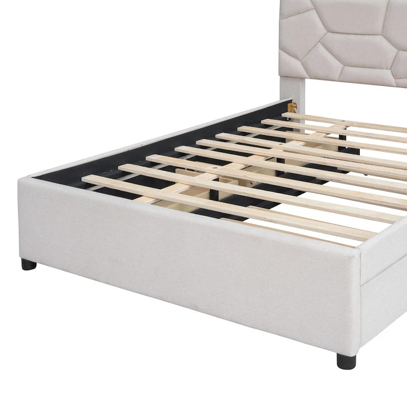 Full Size Upholstered Platform Bed with Twin Size Trundle and 2 Drawers