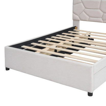 Full Size Upholstered Platform Bed with Twin Size Trundle and 2 Drawers