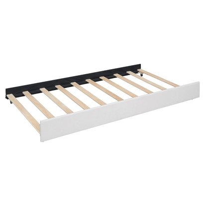 Full Size Upholstered Platform Bed with Twin Size Trundle and 2 Drawers