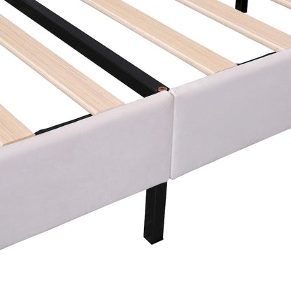 Velvet Upholstered Platform Bed with Flower Pattern Headboard