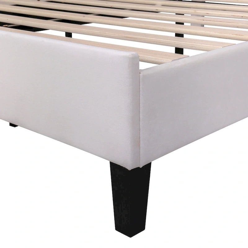 Velvet Upholstered Platform Bed with Flower Pattern Headboard