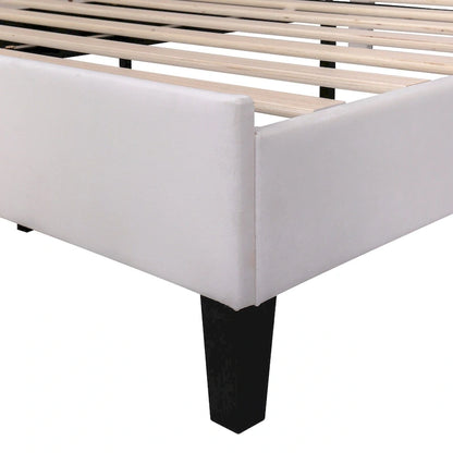 Velvet Upholstered Platform Bed with Flower Pattern Headboard