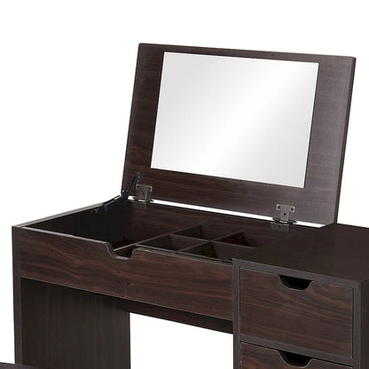 DH BASIC Modern Walnut 36 Storage Vanity and Stool Set by Denhour