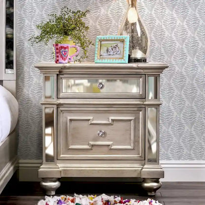 Eaen Glam Silver Wood 2-Drawer Nightstand by Furniture of America