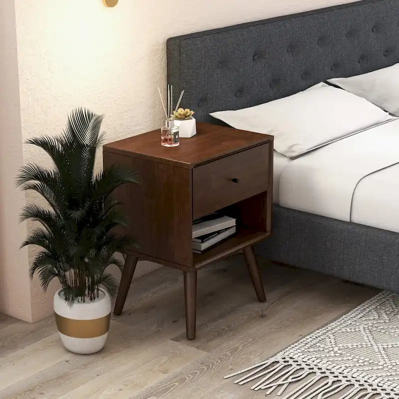 Novel Mid Century Modern Walnut Nightstand Bed Side Tables