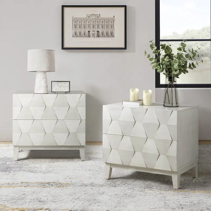 Ethe Mid-Century 2-Drawer Storage Nightstand with Adjustable Solid Wood legs and Charging Station Set of 2 By HULALA HOME