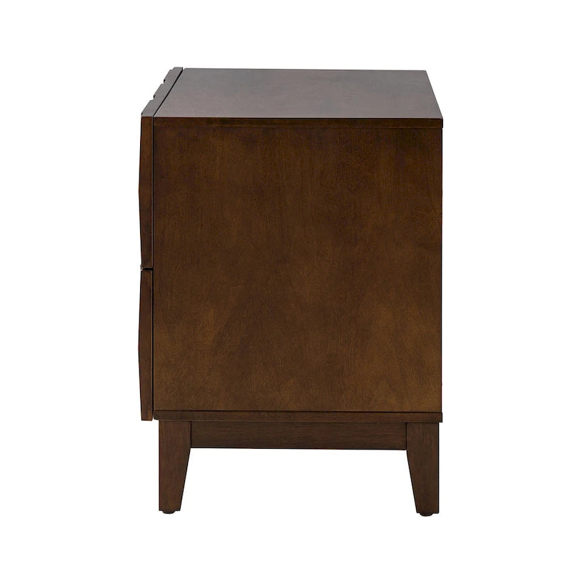 Ethe Mid-Century 2-Drawer Storage Nightstand with Adjustable Solid Wood legs and Charging Station Set of 2 By HULALA HOME