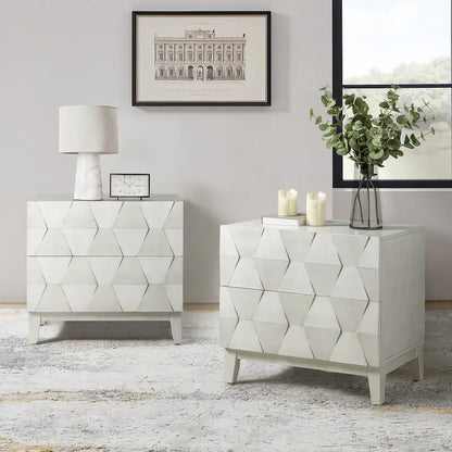 Ethe Mid-Century 2-Drawer Storage Nightstand with Adjustable Solid Wood legs and Charging Station Set of 2 By HULALA HOME