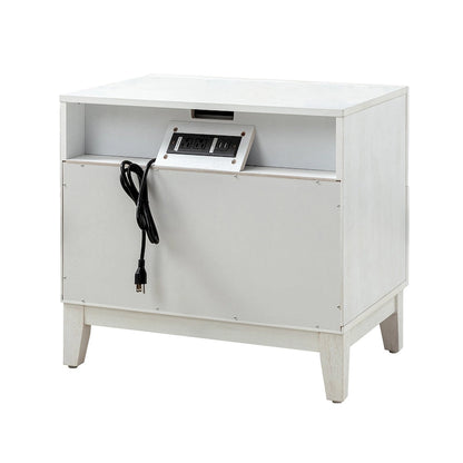 Ethe Mid-Century 2-Drawer Storage Nightstand with Adjustable Solid Wood legs and Charging Station Set of 2 By HULALA HOME