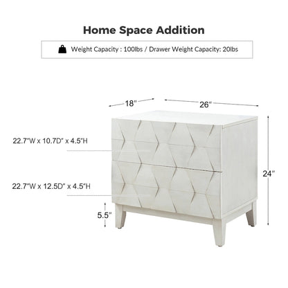 Ethe Mid-Century 2-Drawer Storage Nightstand with Adjustable Solid Wood legs and Charging Station Set of 2 By HULALA HOME