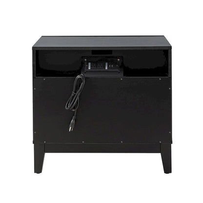 Ethe Mid-Century 2-Drawer Storage Nightstand with Adjustable Solid Wood legs and Charging Station Set of 2 By HULALA HOME