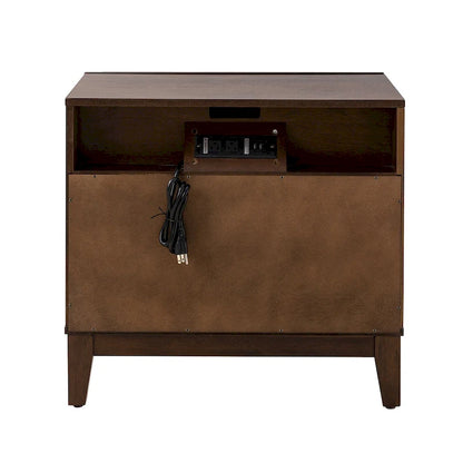 Ethe Mid-Century 2-Drawer Storage Nightstand with Adjustable Solid Wood legs and Charging Station Set of 2 By HULALA HOME