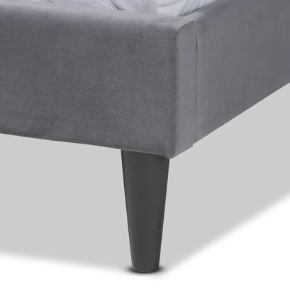 Gothard Modern and Contemporary Velvet Fabric Upholstered and Dark Brown Finished Wood Platform Bed