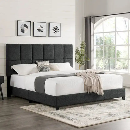 Bridgevine Home Tall Granite Dark Grey Square Headboard Upholstered Platform Bed