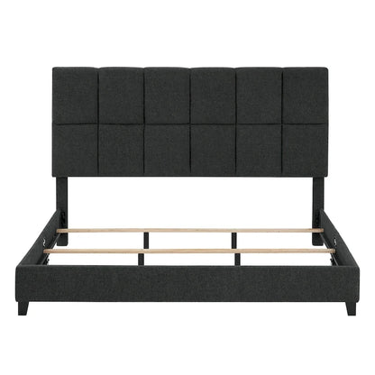 Bridgevine Home Tall Granite Dark Grey Square Headboard Upholstered Platform Bed