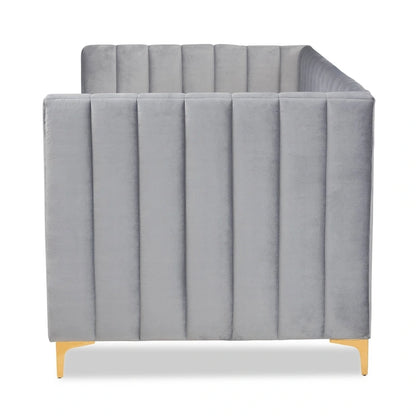 Oksana Light Grey Velvet with Goldtone Legs Daybed